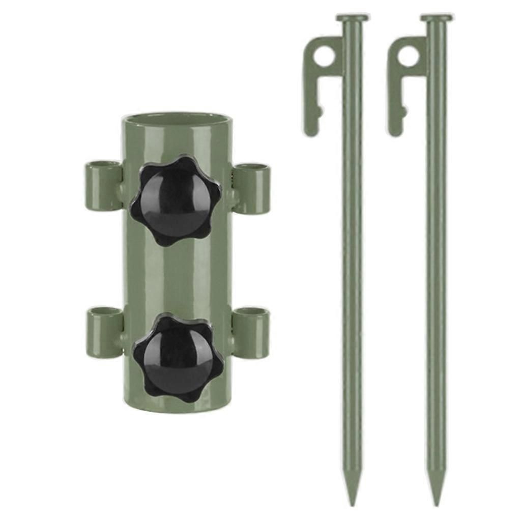 Tent Rod Holder with 30cm Tent Peg Steel Canopy Pole Fixing Stand Camping - Army Green