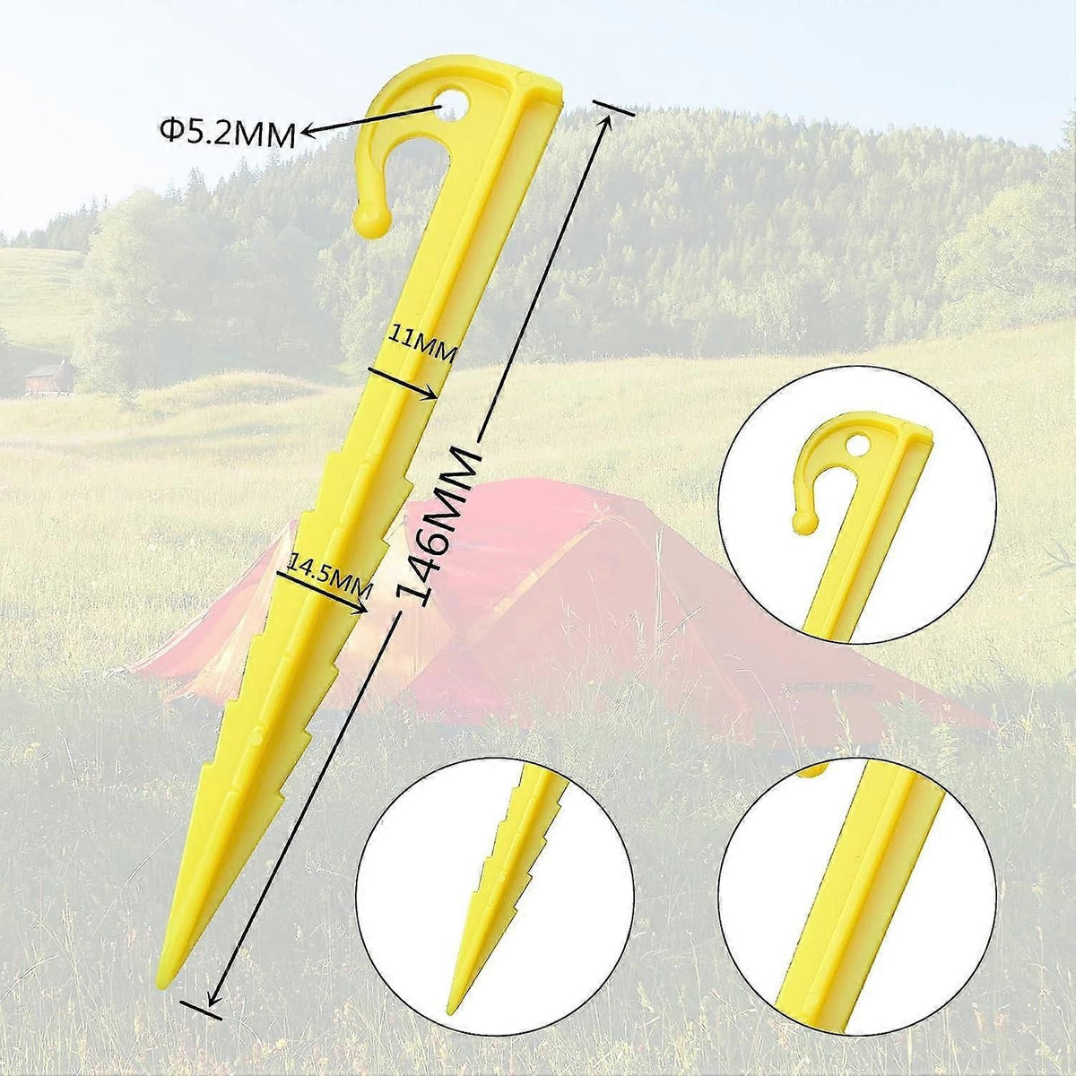 12pcs Plastic Tent Stakes 14.6cm Spiral Ground Pegs with Y-Shaped Hook for Camping
