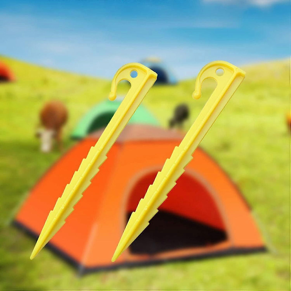 12pcs Plastic Tent Stakes 14.6cm Spiral Ground Pegs with Y-Shaped Hook for Camping
