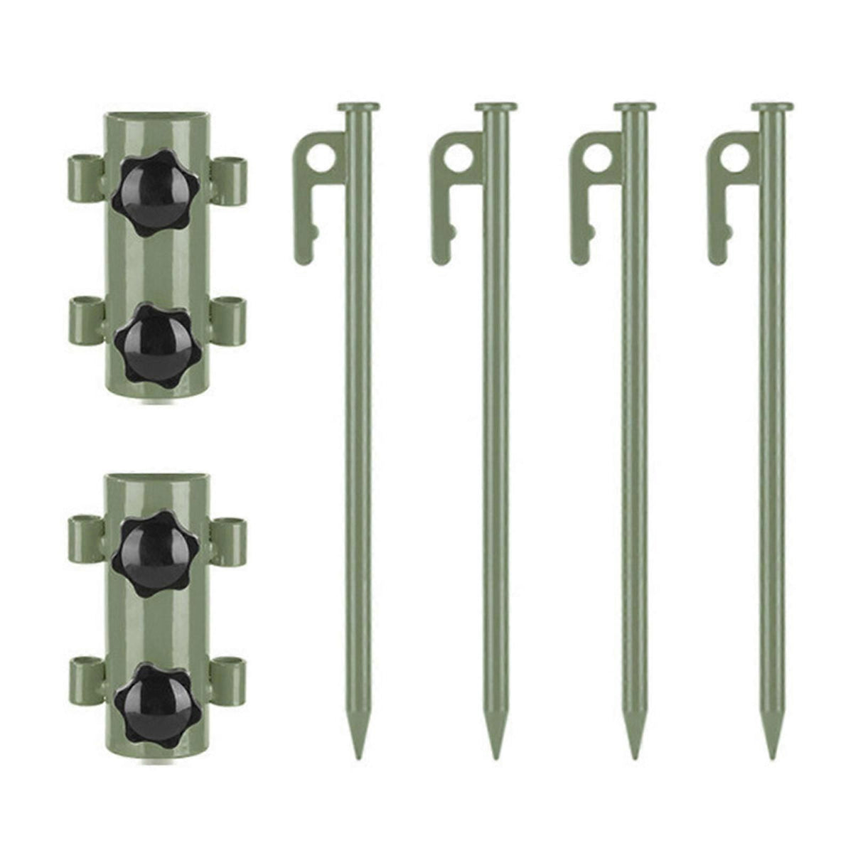 2PCS Adjustable Tent Rod Holders with 4PCS 30cm Ground Stakes, Portable Awning Canopy Pole Supports for Camping Tents & Outdoor Shelters - Army Green