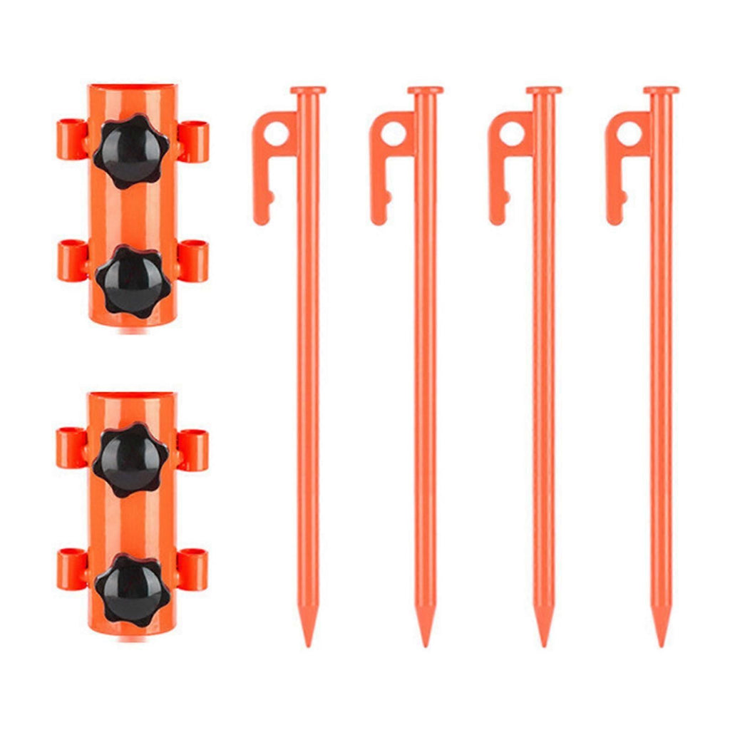 2PCS Adjustable Tent Rod Holders with 4PCS 30cm Ground Stakes, Portable Awning Canopy Pole Supports for Camping Tents & Outdoor Shelters - Orange