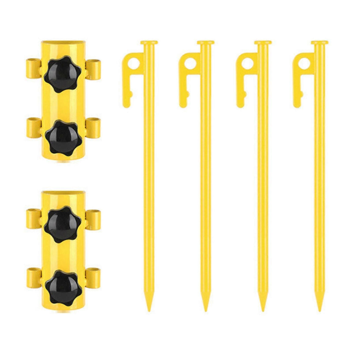 2PCS Adjustable Tent Rod Holders with 4PCS 30cm Ground Stakes, Portable Awning Canopy Pole Supports for Camping Tents & Outdoor Shelters - Yellow