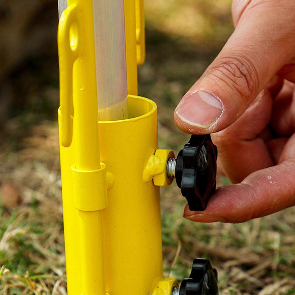 2PCS Adjustable Tent Rod Holders with 4PCS 30cm Ground Stakes, Portable Awning Canopy Pole Supports for Camping Tents & Outdoor Shelters - Yellow