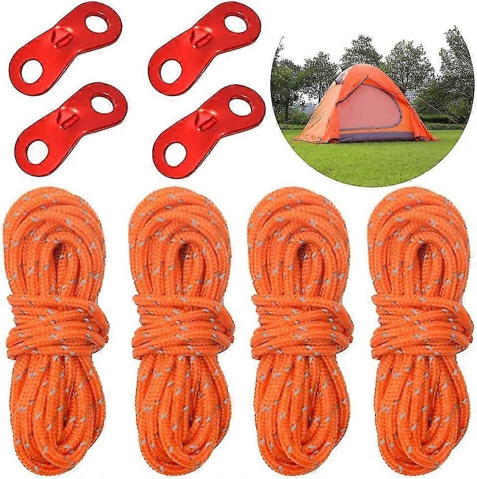 8 Pcs Reflective Tent Ropes Set Tent Tensioner Aluminum Alloy Tent Guide Rope High Stability, For Tent, Tarp, Clothesline, Luggage Straps, Camping, Hiking