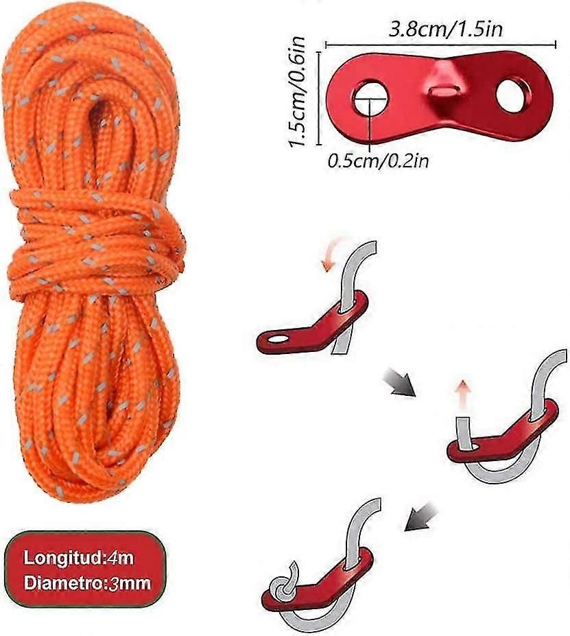 8 Pcs Reflective Tent Ropes Set Tent Tensioner Aluminum Alloy Tent Guide Rope High Stability, For Tent, Tarp, Clothesline, Luggage Straps, Camping, Hiking