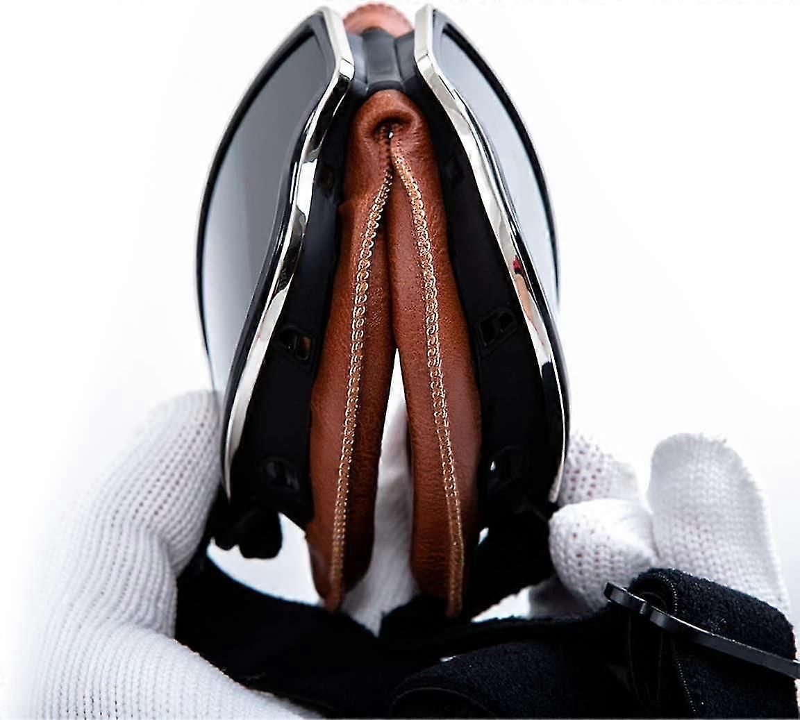 Retro Black Motorcycle Goggles, Anti-Fog Motocross Riding Goggles with Leather Strap - Transparent