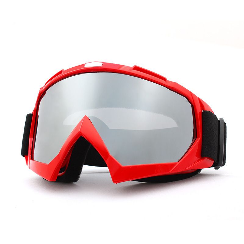 Motorcycle Motocross Goggles, Red Dirt Bike ATV MTB Riding Protective Eyewear - Silver