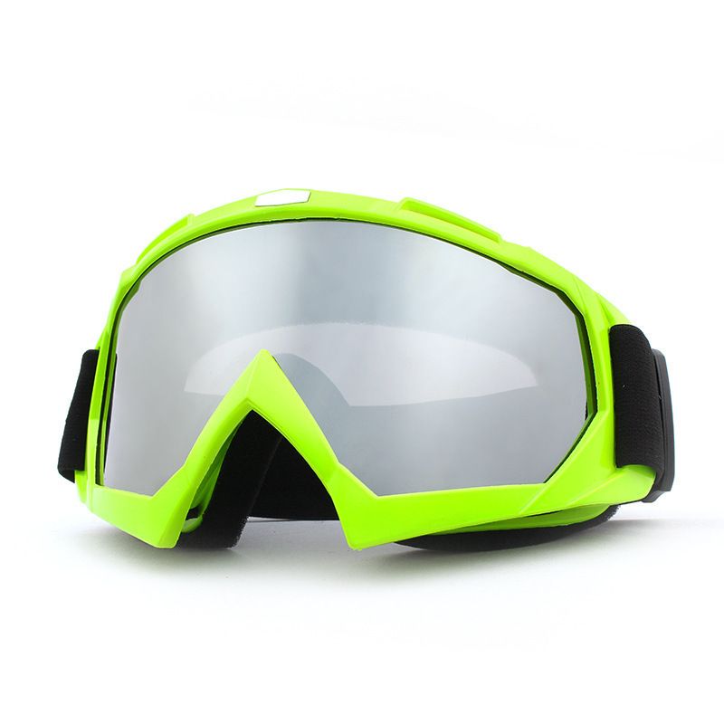 Motorcycle Motocross Goggles, Green Dirt Bike ATV MTB Riding Protective Eyewear - Silver
