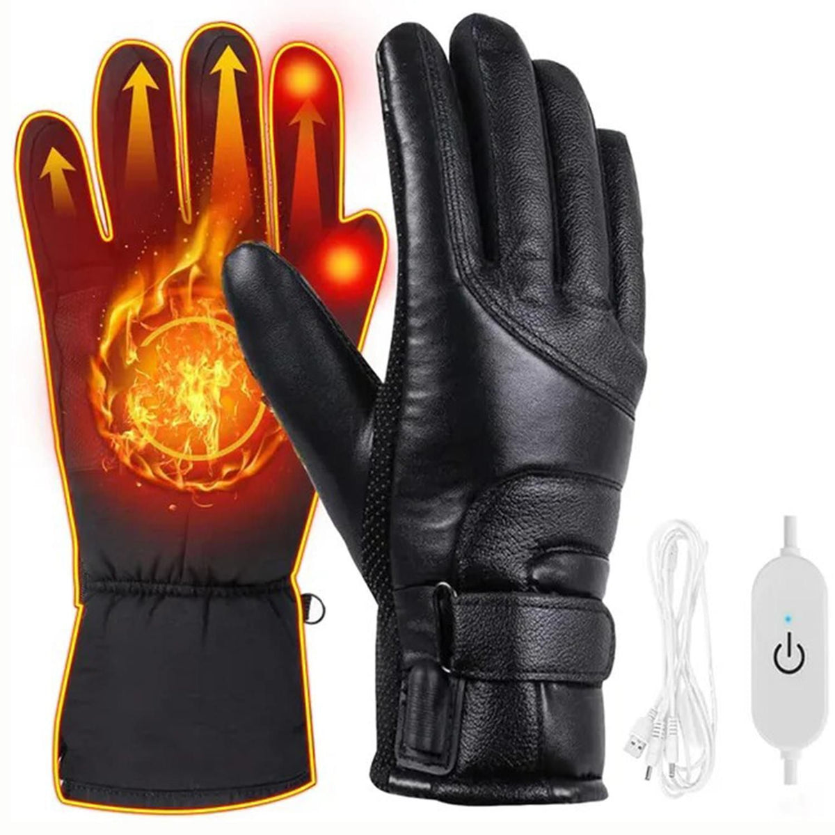 Heated Gloves USB Rechargeable Waterproof Touchscreen Winter Warm (Black)