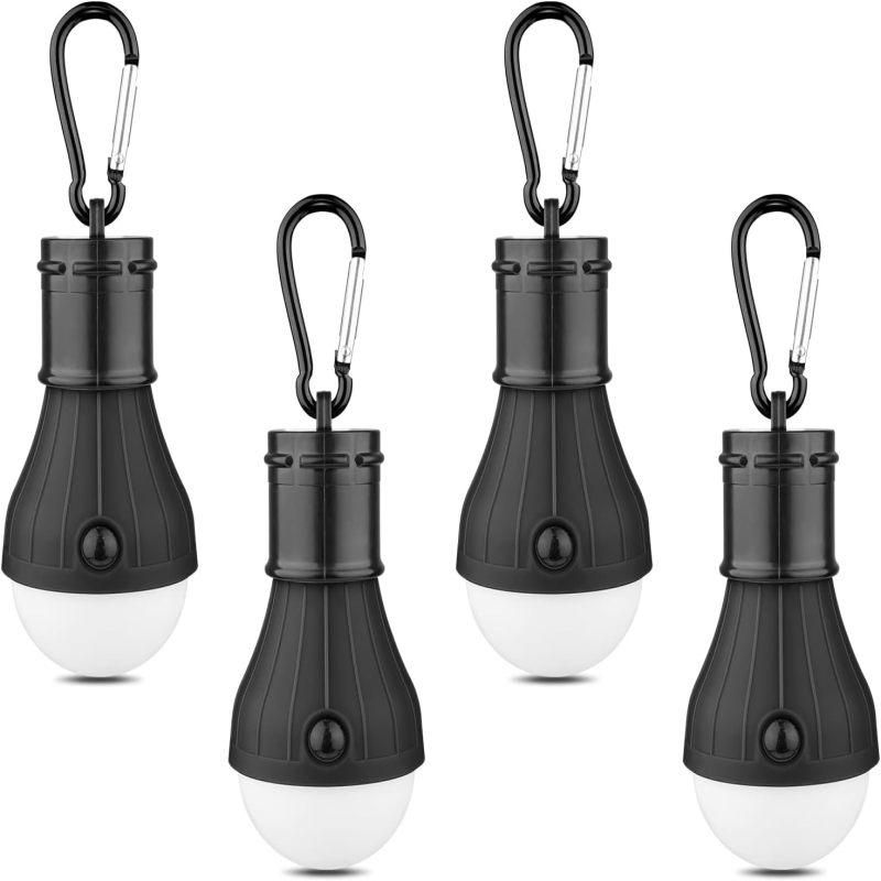 4Pcs Tent Light, Waterproof Led Portable Hook-Type Mini Camping Emergency Light, Black