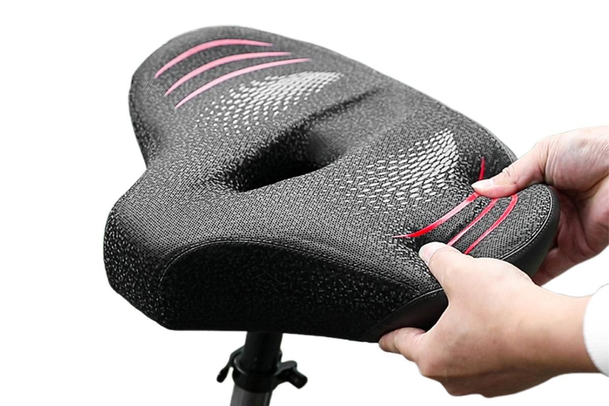 Noseless Bike Seat Cushion for Men & Women Comfortable Saddle for Peloton Bikes Exercise Bikes Electric Bikes Cruiser Bikes - Black&Red