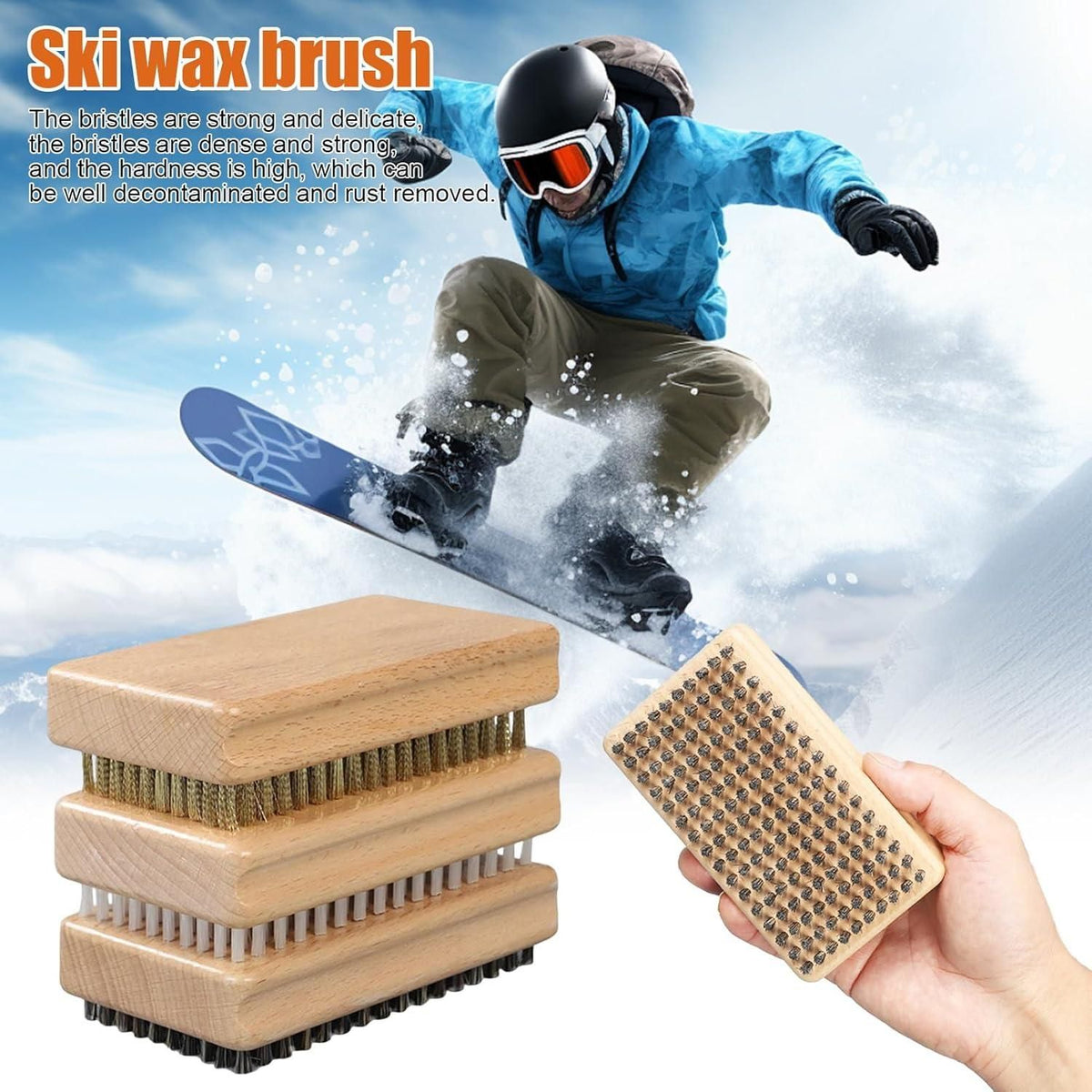 3Pcs Ski Snowboard Wax Brush Nylon Brass Horsehair Polishing Maintenance