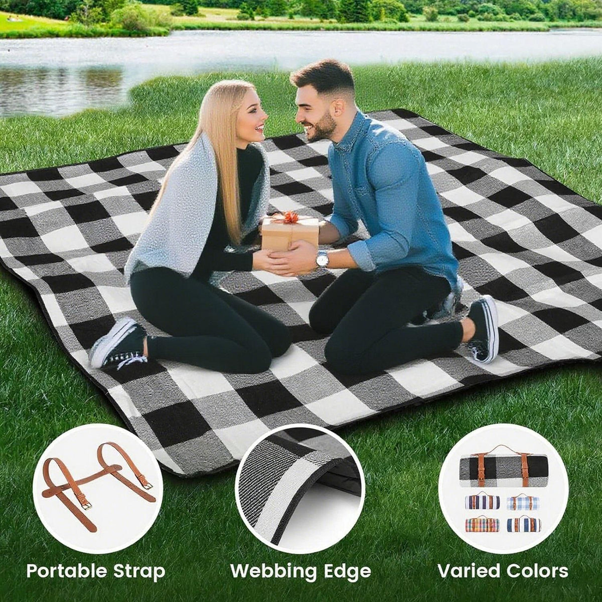 Outdoor Picnic Blanket Waterproof Mat Extra Wide Camping Tent Ground Sheet for Hiking and Outdoor Activities - Black S