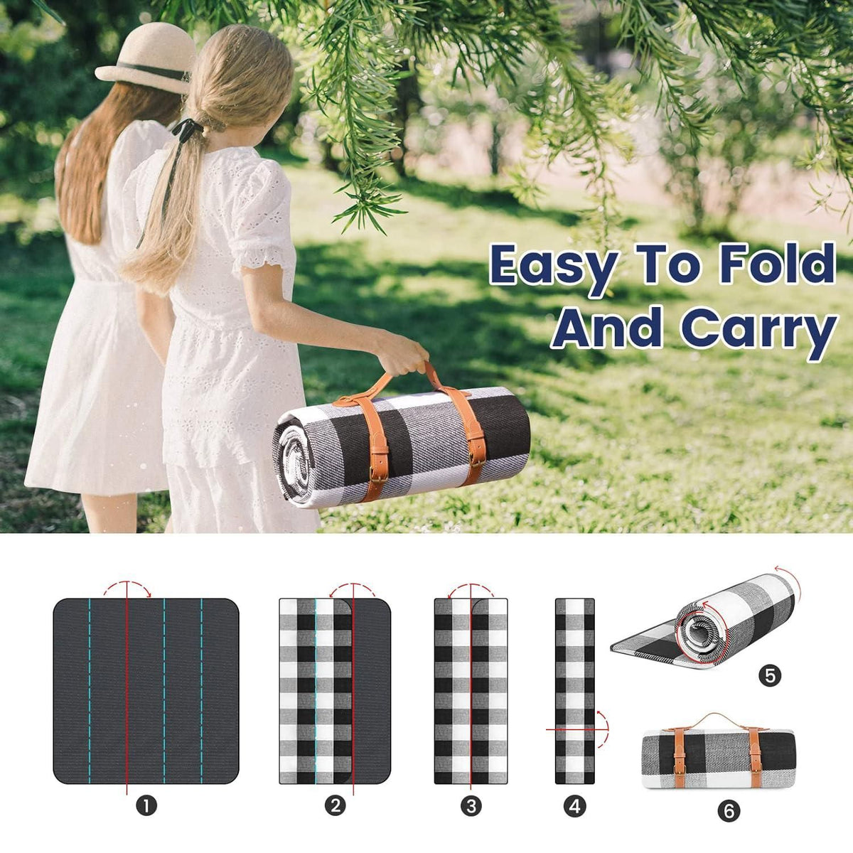 Outdoor Picnic Blanket Waterproof Mat Extra Wide Camping Tent Ground Sheet for Hiking and Outdoor Activities - Black L