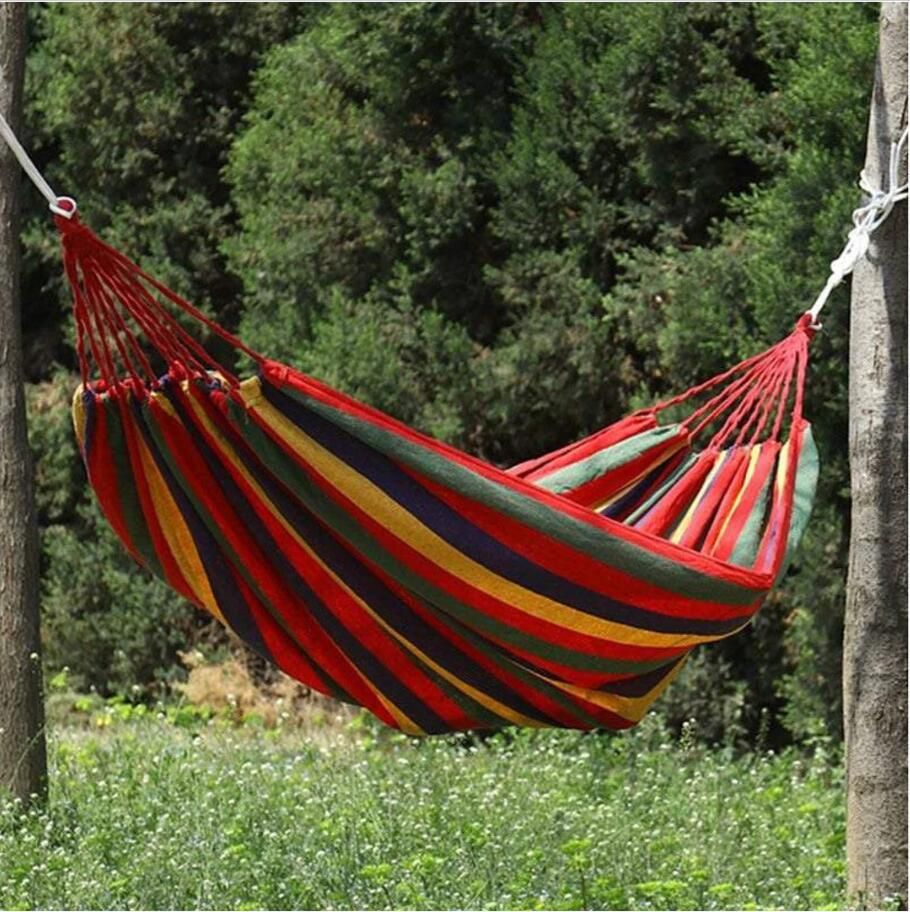 Striped Hanging Hammock 185 x 80cm Swing Single People Swing Heavy Duty Camping Hammock-Red