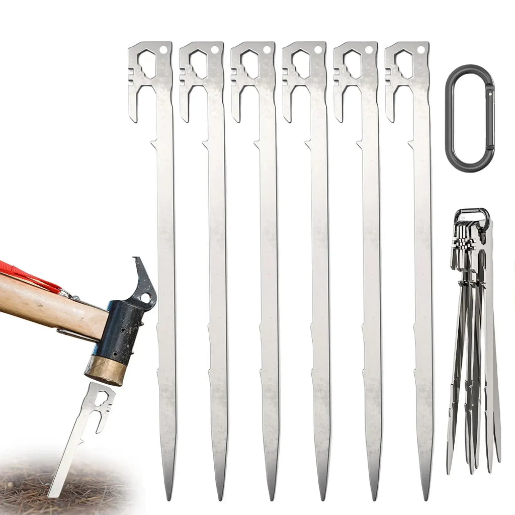 6Pcs Camping Tent Stakes 28cm Stainless Steel Canopy Tent Pegs Garden Ground Nail Beach Awnings Hammock Trampoline Accessories