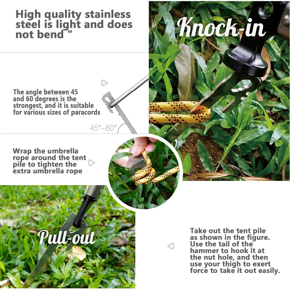 6Pcs Camping Tent Stakes 28cm Stainless Steel Canopy Tent Pegs Garden Ground Nail Beach Awnings Hammock Trampoline Accessories