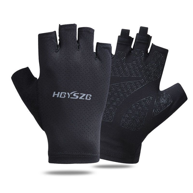 Ice Silk Half Finger Cycling Gloves for Men Women Ice Silk half finger open smile Black XL