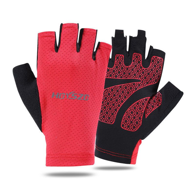 Ice Silk Half Finger Cycling Gloves for Men Women Ice Silk half finger open smile red XL