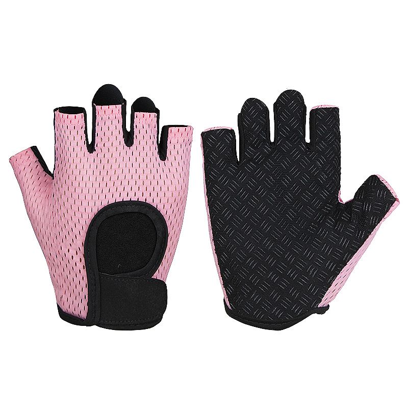 MKAS Men Women Half Finger Cycling Gloves Polyester Pink Foundation 1-2040