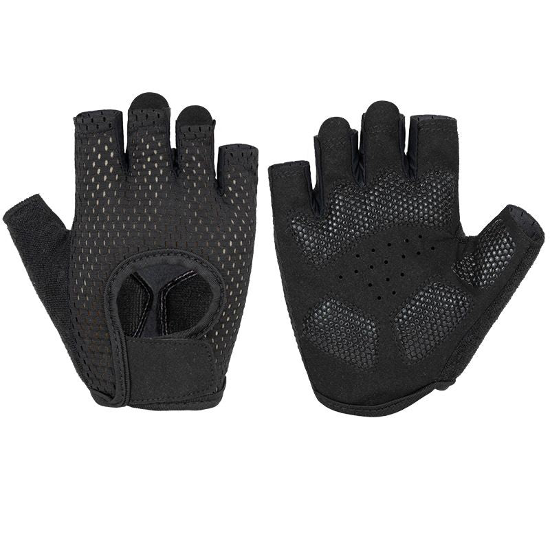 MKAS Men Women Half Finger Cycling Gloves Polyester Black Reinforcing Section 1-2042 XL