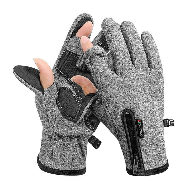 Yuejun Winter Cycling Gloves Fleece Lined Touchscreen HX-06 flip gray M