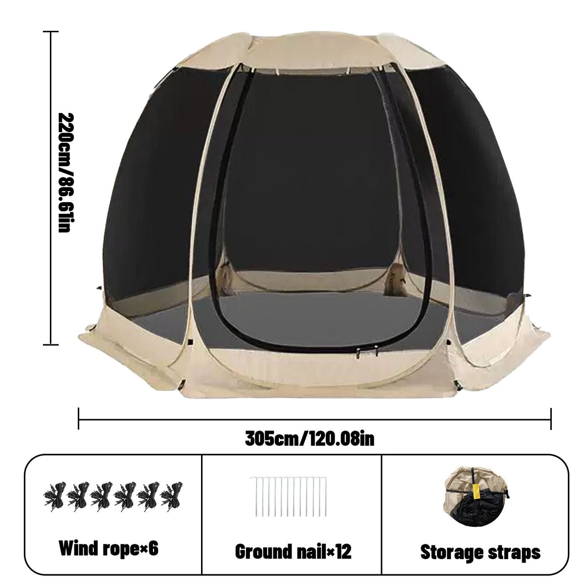 Large 3m Pop Up Screen House Tent, 6-8 Person Mosquito Shelter,,Easy 60-second setup camping tend.Fits standard picnic tables with 220cm full standing headroom.Portable Shelter Enclosure