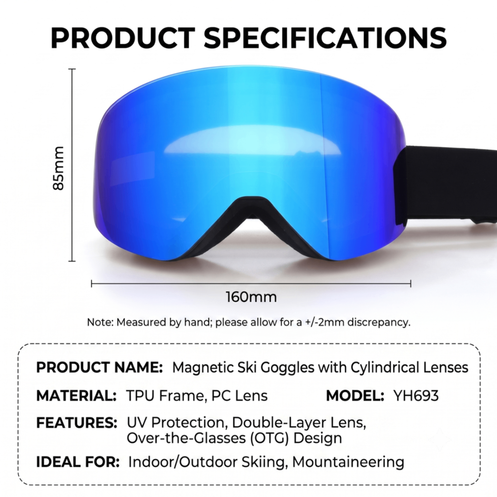 Magnetic Cylindrical Ski Goggles with UV400 Anti-Fog Dual-Lens, Impact-Resistant TPU Frame, Interchangeable Lens for Snow Sports, Includes Protective Case & Black Storage Bag (Pink)
