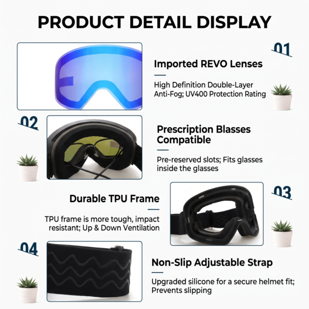 Magnetic Cylindrical Ski Goggles with UV400 Anti-Fog Dual-Lens, Impact-Resistant TPU Frame, Interchangeable Lens for Snow Sports, Includes Protective Case & Black Storage Bag (Pink)
