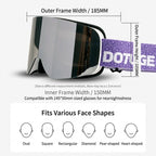 DOTUGE DGZ-12XS Ski Goggles with Italian REVO Coated Dual-Layer Anti-Fog Lens, UV400 Protection, Large Cylindrical Wide View, Compatible with Prescription Glasses, for Skiing and Snow Sports (E)