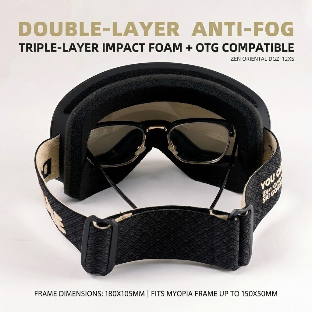 DOTUGE DGZ-12XS Ski Goggles with Italian REVO Coated Dual-Layer Anti-Fog Lens, UV400 Protection, Large Cylindrical Wide View, Compatible with Prescription Glasses, for Skiing and Snow Sports (E)