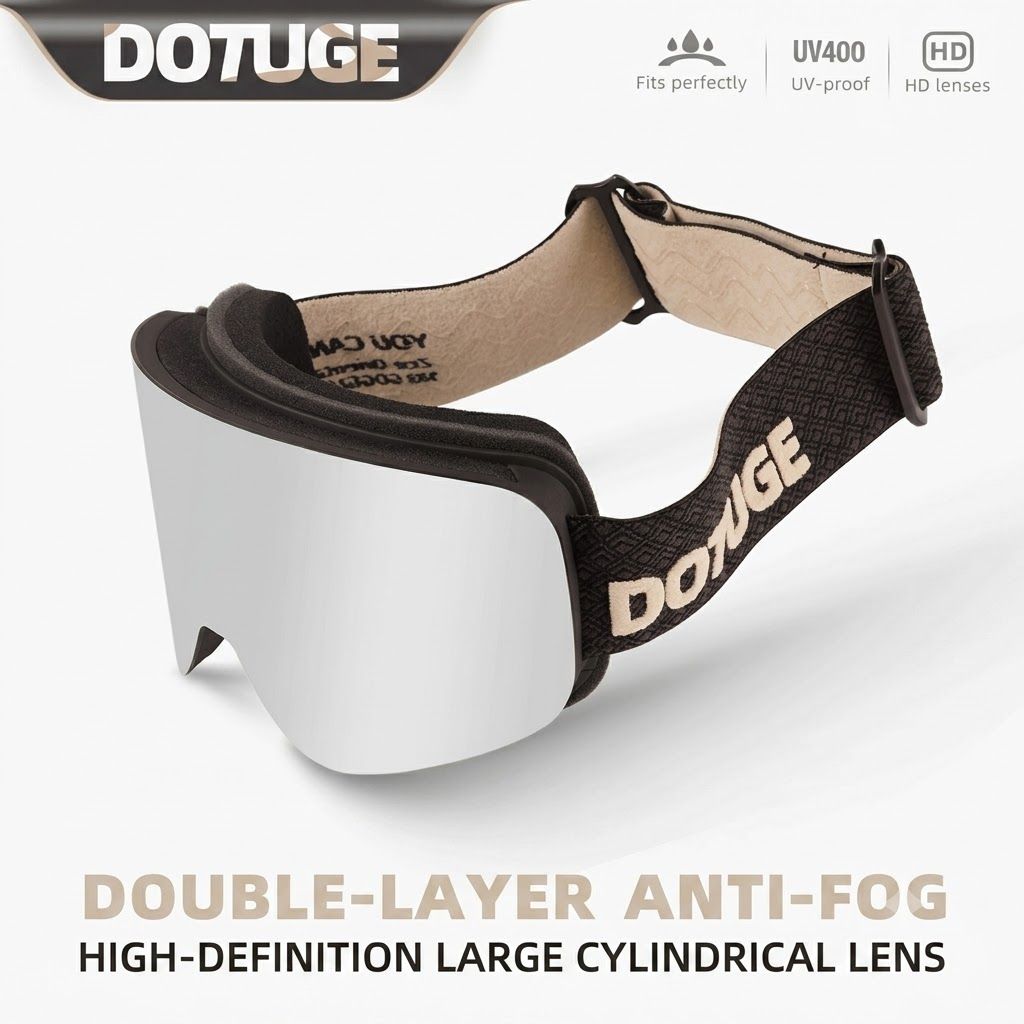 DOTUGE DGZ-12XS Ski Goggles with Italian REVO Coated Dual-Layer Anti-Fog Lens, UV400 Protection, Large Cylindrical Wide View, Compatible with Prescription Glasses, for Skiing and Snow Sports (E)