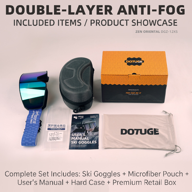 DOTUGE DGZ-12XS Ski Goggles with Italian REVO Coated Dual-Layer Anti-Fog Lens, UV400 Protection, Large Cylindrical Wide View, Compatible with Prescription Glasses, for Skiing and Snow Sports (E)