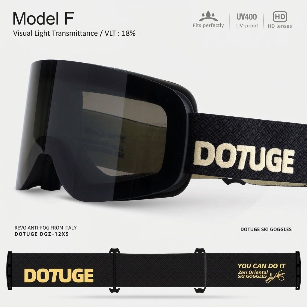 DOTUGE DGZ-12XS Ski Goggles with Italian REVO Coated Dual-Layer Anti-Fog Lens, UV400 Protection, Large Cylindrical Wide View, Compatible with Prescription Glasses, for Skiing and Snow Sports (E)