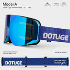 DOTUGE DGZ-12XS Ski Goggles with Italian REVO Coated Dual-Layer Anti-Fog Lens, UV400 Protection, Large Cylindrical Wide View, Compatible with Prescription Glasses, for Skiing and Snow Sports (E)