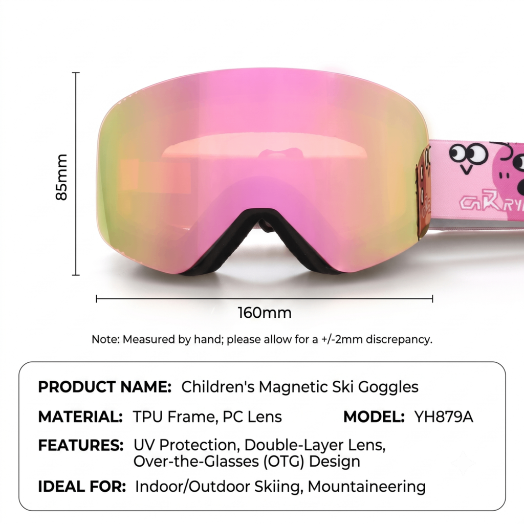 Kids Ski Goggles with Anti-Fog PC REVO Lens, UV400 Protection, Magnetic Quick-Change Lens, Compatible with Helmets & Eyeglasses, for Outdoor Snow Sports (Pink)