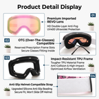 Kids Ski Goggles with Anti-Fog PC REVO Lens, UV400 Protection, Magnetic Quick-Change Lens, Compatible with Helmets & Eyeglasses, for Outdoor Snow Sports (Pink)