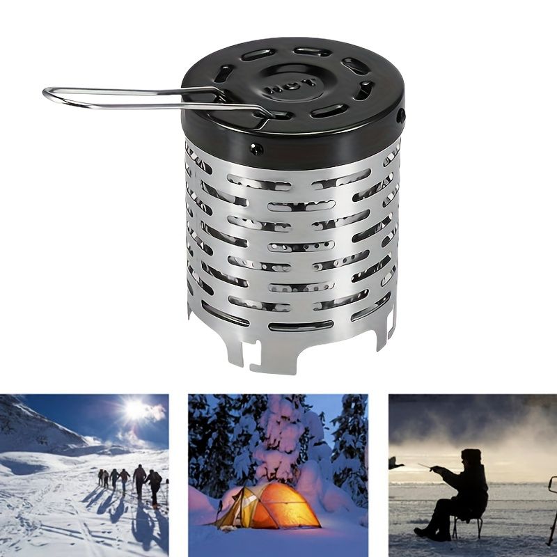 Portable Stainless Steel Camping Heater for Outdoor Cooking and Warming – Perfect for Tent, Snow, Ice Fishing, and Backpacking Trips with Detachable Handle (Black)