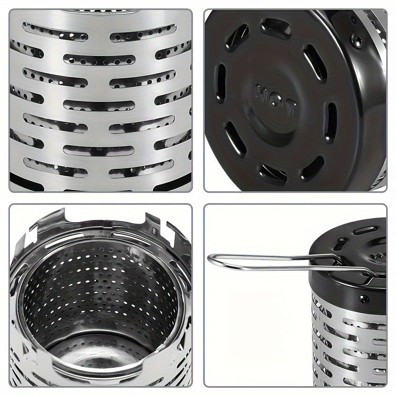 Portable Stainless Steel Camping Heater for Outdoor Cooking and Warming – Perfect for Tent, Snow, Ice Fishing, and Backpacking Trips with Detachable Handle (Black)