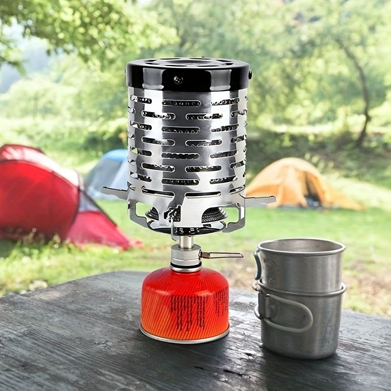 Portable Stainless Steel Camping Heater for Outdoor Cooking and Warming – Perfect for Tent, Snow, Ice Fishing, and Backpacking Trips with Detachable Handle (Black)