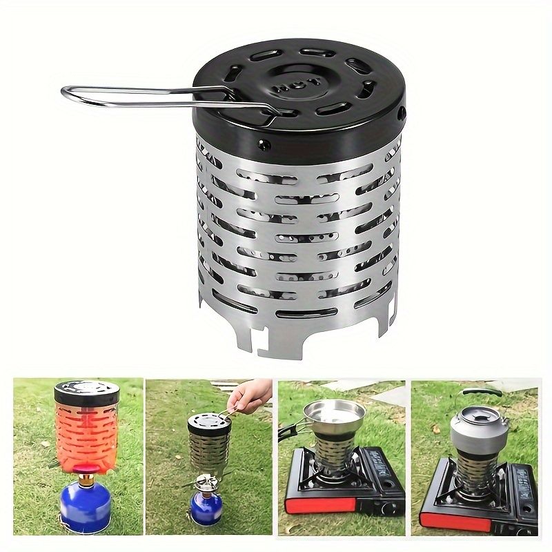 Portable Stainless Steel Camping Heater for Outdoor Cooking and Warming – Perfect for Tent, Snow, Ice Fishing, and Backpacking Trips with Detachable Handle (Black)