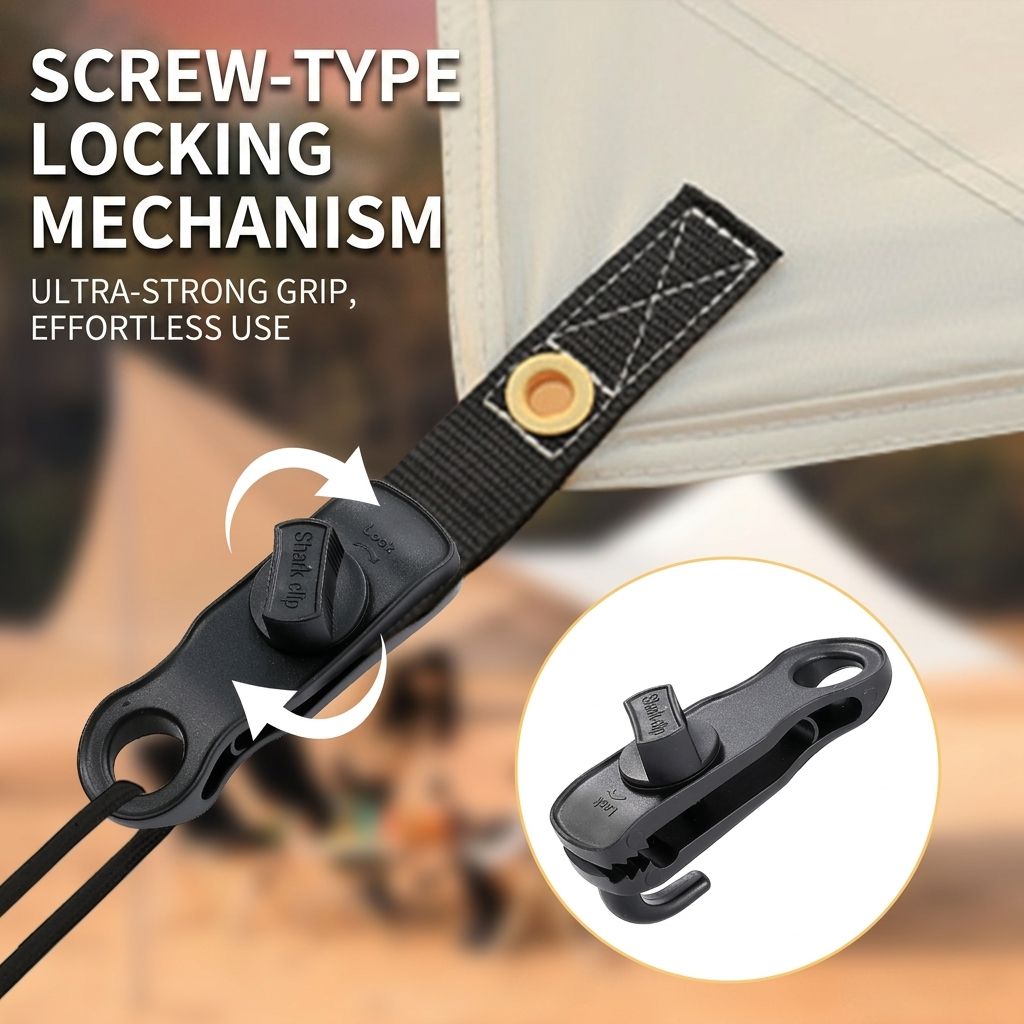 Heavy-Duty Locking Tent Peg Clamp with Rotating Lock, Multi-Purpose Windproof Canopy Fastener for Camping, Tarps, and Food Bag Sealing, with Hook and Hang Hole for Gear Organization (6PCS)