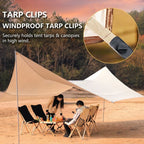 Heavy-Duty Locking Tent Peg Clamp with Rotating Lock, Multi-Purpose Windproof Canopy Fastener for Camping, Tarps, and Food Bag Sealing, with Hook and Hang Hole for Gear Organization (6PCS)