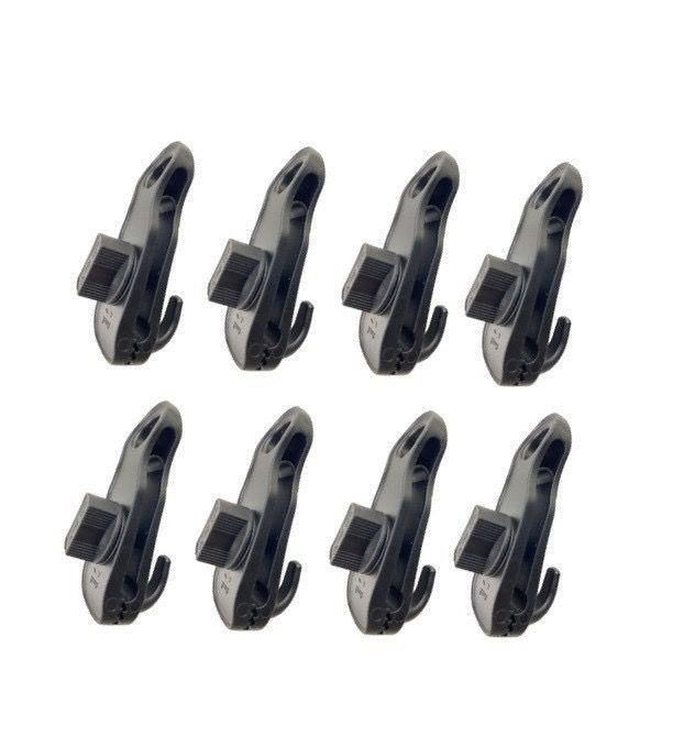 Heavy-Duty Locking Tent Peg Clamp with Rotating Lock, Multi-Purpose Windproof Canopy Fastener for Camping, Tarps, and Food Bag Sealing, with Hook and Hang Hole for Gear Organization (6PCS)