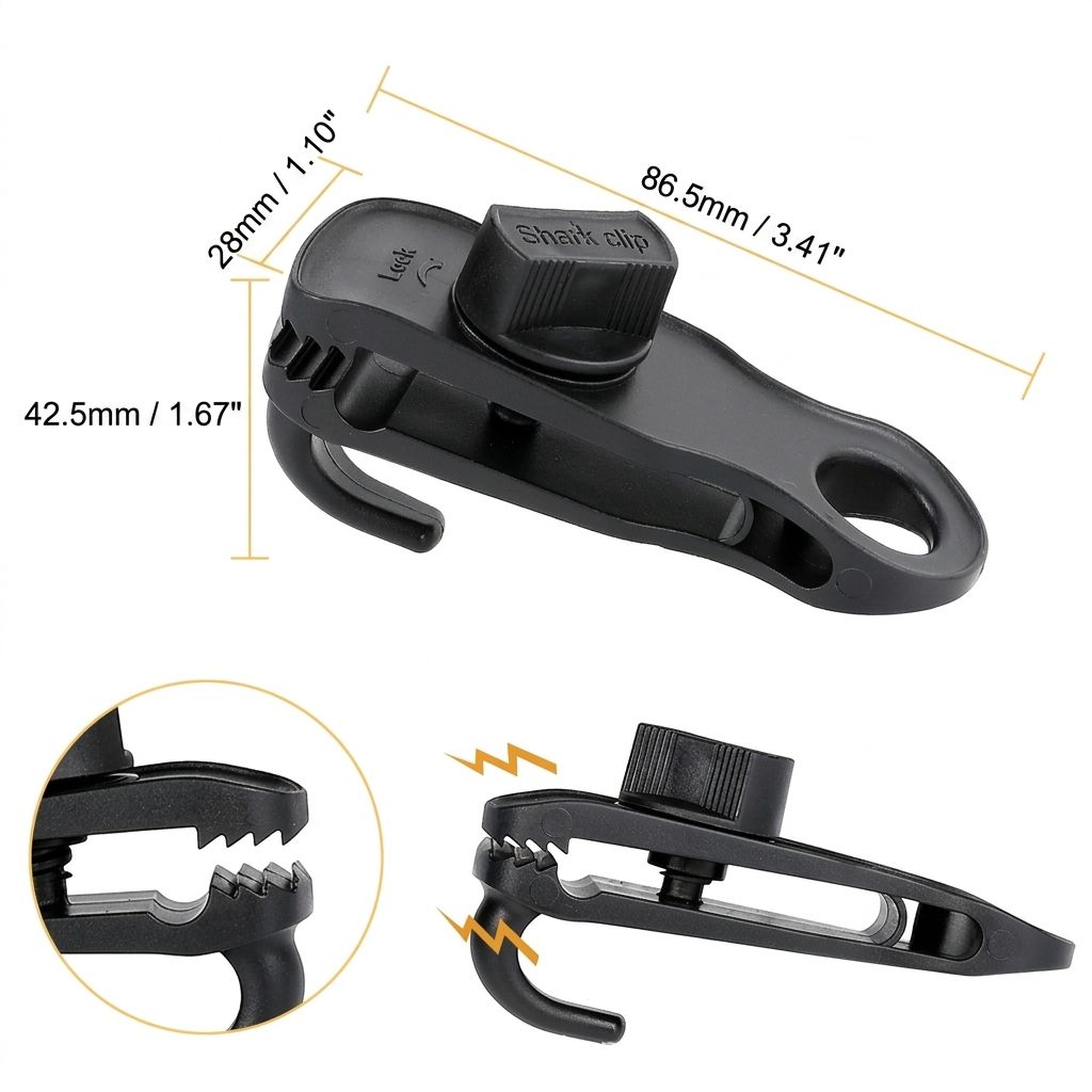 Heavy-Duty Locking Tent Peg Clamp with Rotating Lock, Multi-Purpose Windproof Canopy Fastener for Camping, Tarps, and Food Bag Sealing, with Hook and Hang Hole for Gear Organization (8PCS)