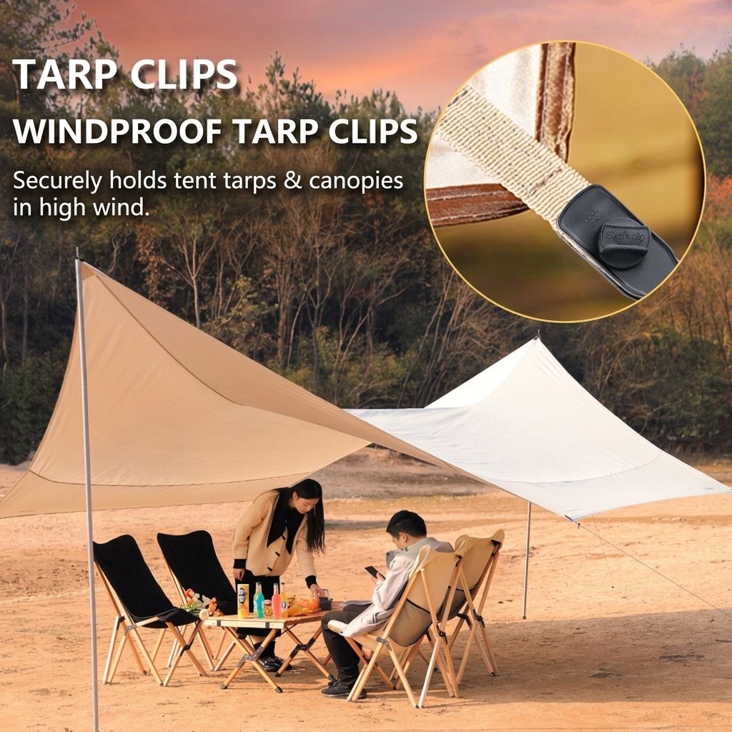 Heavy-Duty Locking Tent Peg Clamp with Rotating Lock, Multi-Purpose Windproof Canopy Fastener for Camping, Tarps, and Food Bag Sealing, with Hook and Hang Hole for Gear Organization (8PCS)