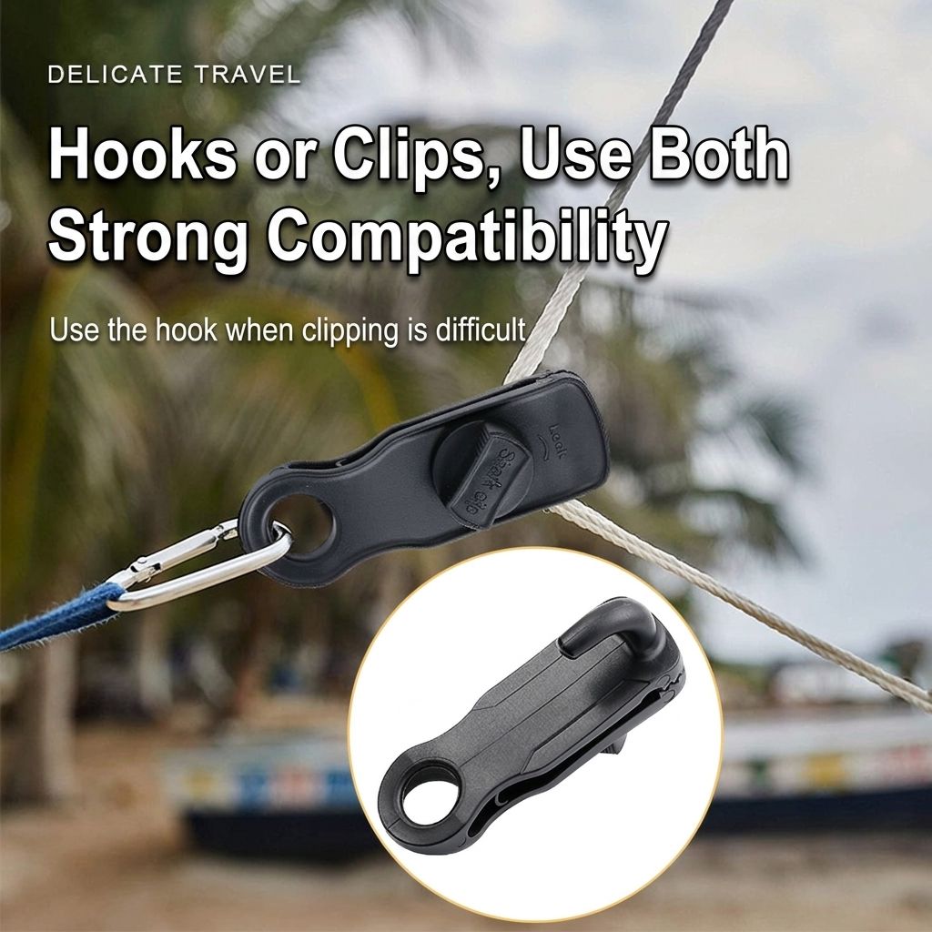 Heavy-Duty Locking Tent Peg Clamp with Rotating Lock, Multi-Purpose Windproof Canopy Fastener for Camping, Tarps, and Food Bag Sealing, with Hook and Hang Hole for Gear Organization (8PCS)