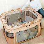 Foldable Pet Playpen with Zippered Top, Portable Cat Whelping Box & Puppy Kennel for Indoor/Outdoor Use, Easy Assembly, Multi-Functional Tent for Small Pets (Brown-2XL)