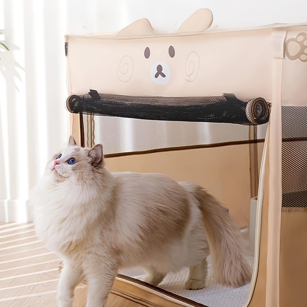 Foldable Pet Playpen with Zippered Top, Portable Cat Whelping Box & Puppy Kennel for Indoor/Outdoor Use, Easy Assembly, Multi-Functional Tent for Small Pets (Brown-2XL)