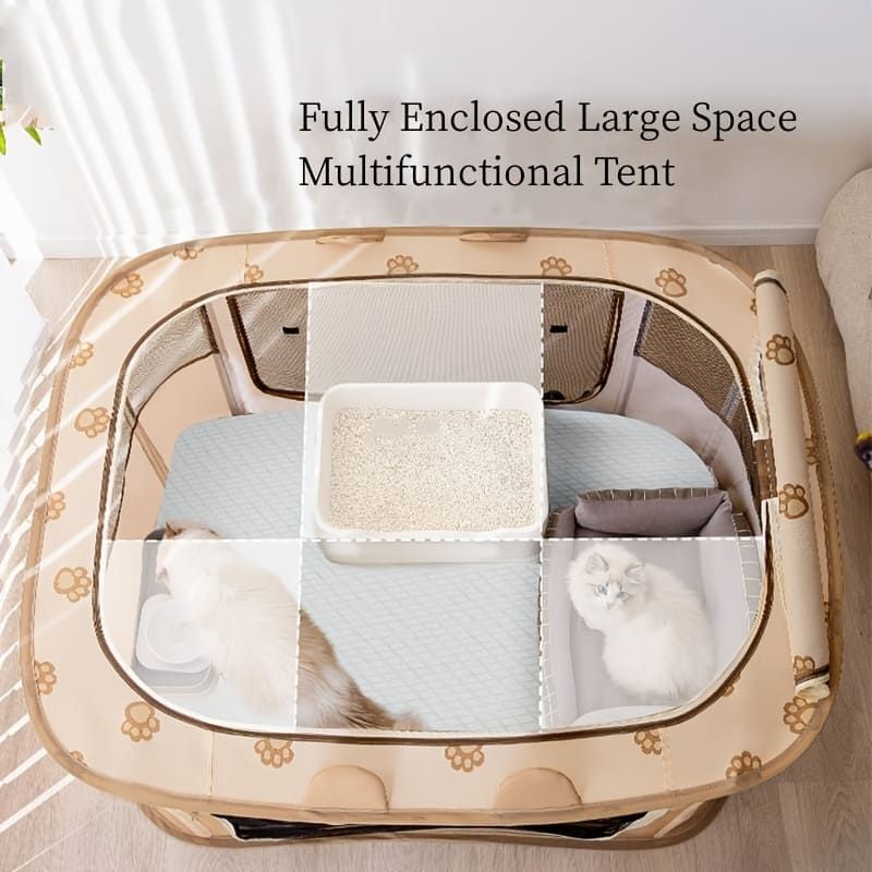 Foldable Pet Playpen with Zippered Top, Portable Cat Whelping Box & Puppy Kennel for Indoor/Outdoor Use, Easy Assembly, Multi-Functional Tent for Small Pets (Brown-2XL)